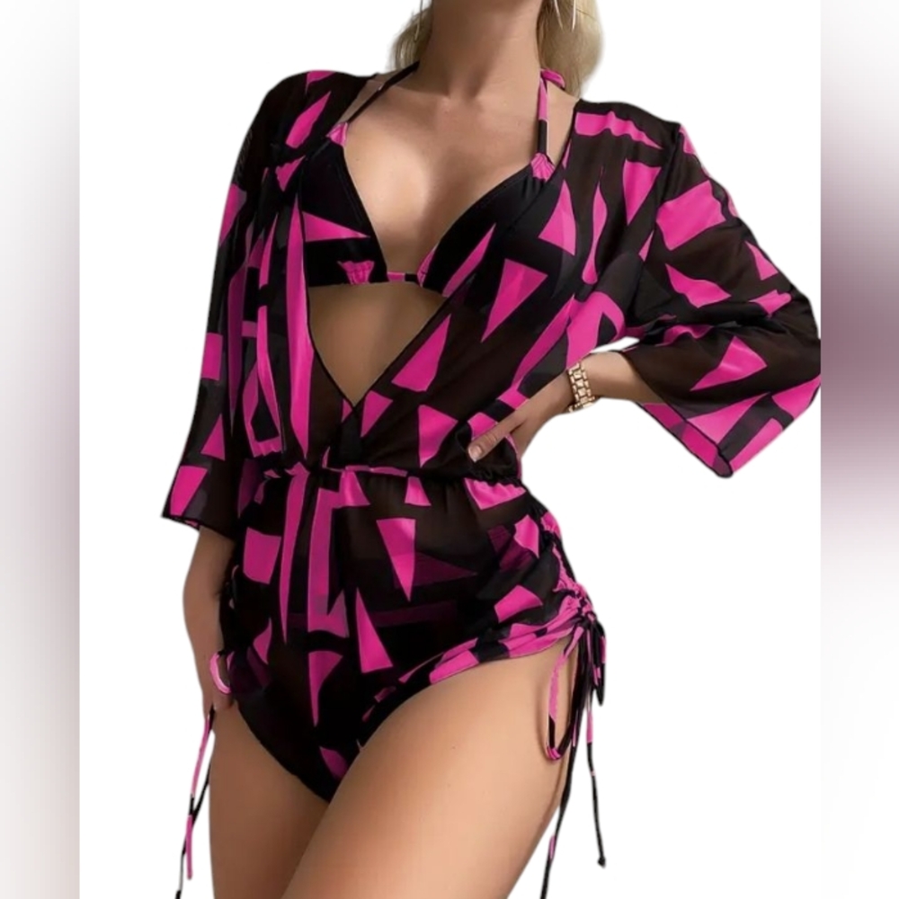 Swimsuit | Geometric Print 3 Piece Bikini Set